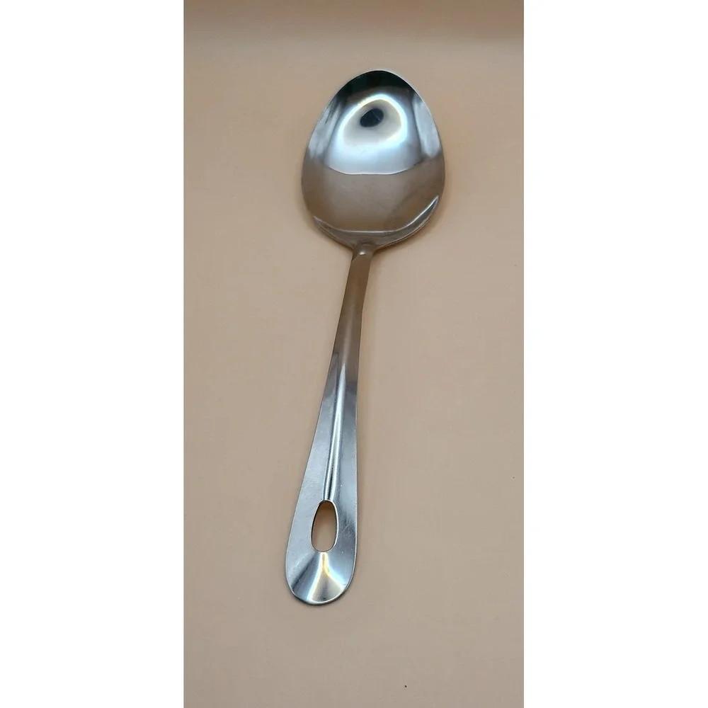 Stainless Steel Basting Spoon Solid Serving Spoon with Hanging Hole Silver